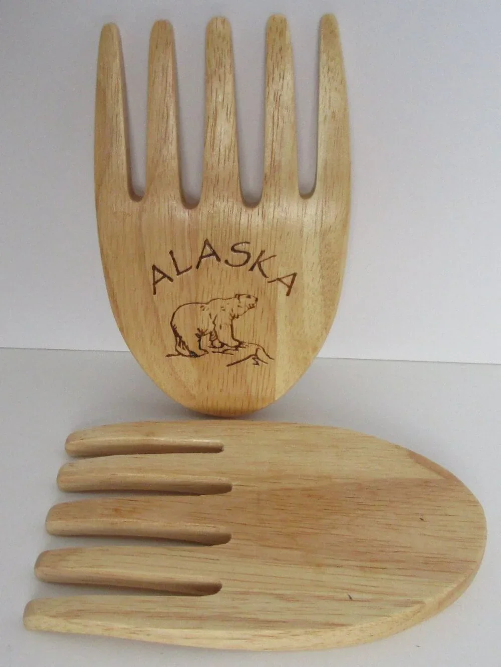 wooden bear claw salad servers